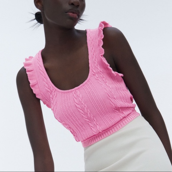 Zara | Tops | Zara Cable Knit Pink Crop 